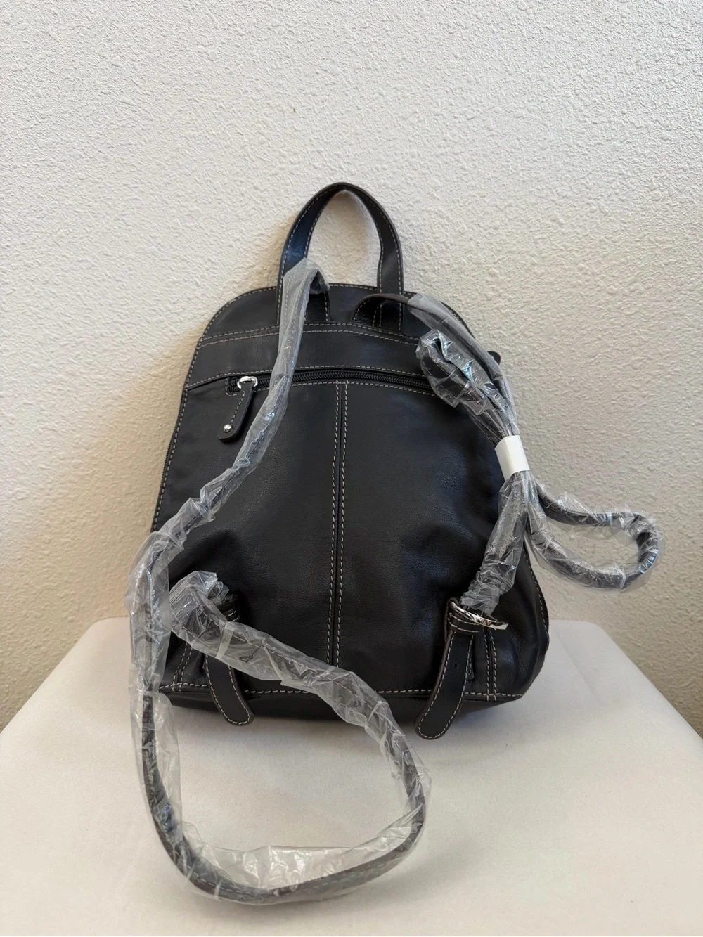 NEW Tignanello Black Leather Small Backpack Purse Zip Pockets 11x9x3
